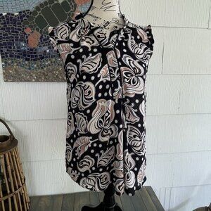 Ann Taylor Black Pink Blue & White Floral Henley Boho Top Blouse - Size SP (S7)